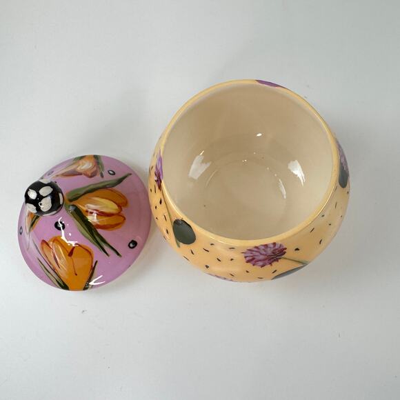 Droll Designs Multi Lidded Sugar Bowl Floral Ceramic Round Hand Painted RARE - Picture 3 of 4